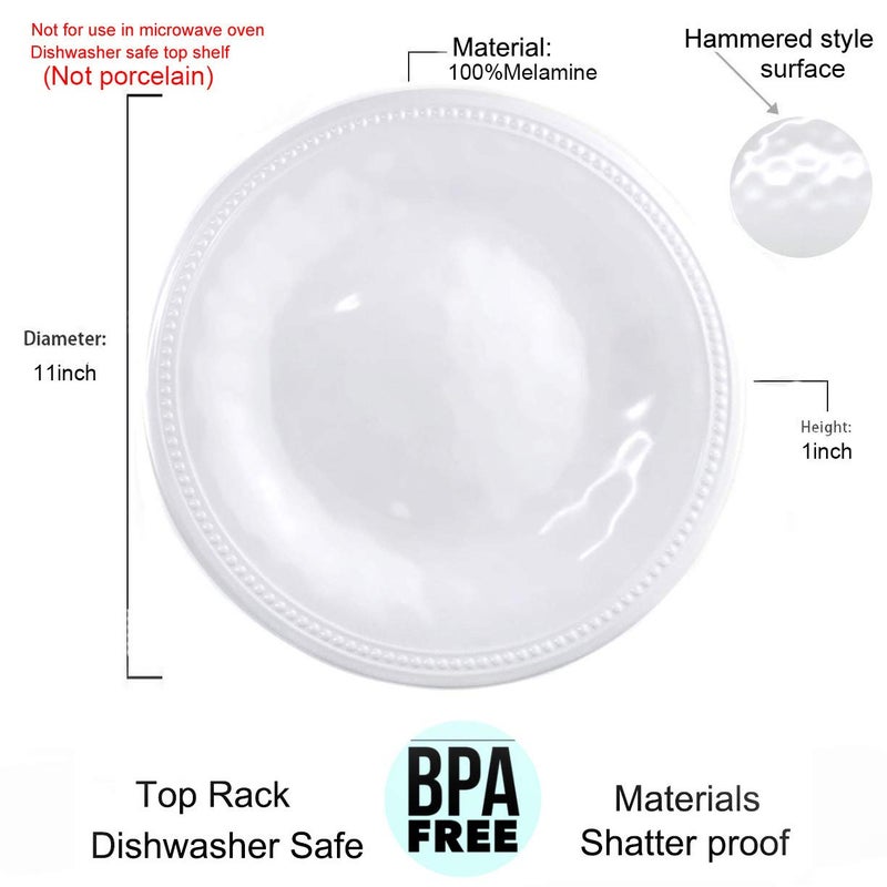 KX-WARE Melamine Plates set of 8, 11-inches Dinner Plates Set for Indoor and Outdoor Use, White - Image 2